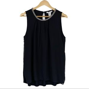 Design History Embellished Jeweled Neckline Sleeveless Blouse Black Size Large
